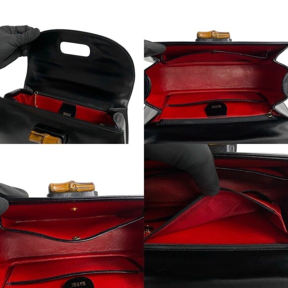 GUCCI Black Leather Bamboo Tote Bag - Picture 8 of 9